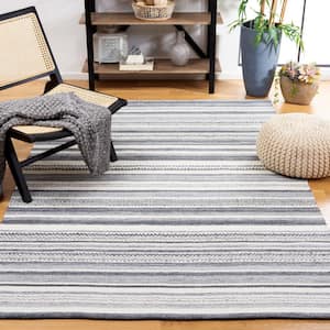 Striped Kilim Charcoal/Ivory 8 ft. x 10 ft. Abstract Striped Area Rug