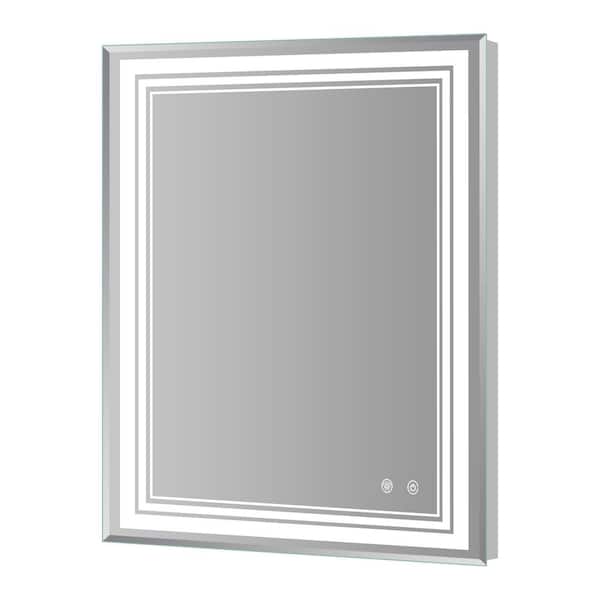 Unbranded Dimmable 24 in. W x 36 in. H Large Rectangular Frameless Anti-Fog Wall Mounted Bathroom Vanity Mirror in Silver