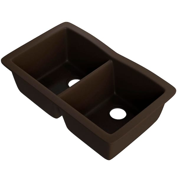 31.75 in. Drop-In/Undermount 50/50 Double Bowl Expresso Granite Composite Kitchen Sink with Optional Bottom Grids