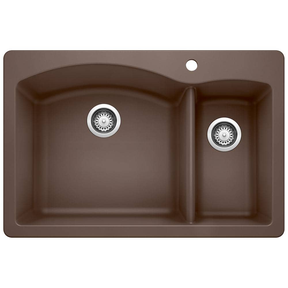 Diamond 33 in. Drop-In/Undermount Double Bowl Cafe Brown Granite Composite 