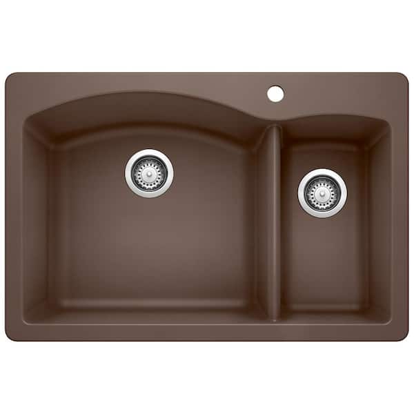 Blanco Diamond 33 in. Drop-In/Undermount Double Bowl Cafe Brown Granite Composite Kitchen Sink