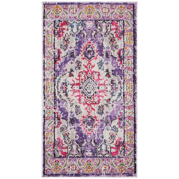 SAFAVIEH Monaco Violet/Fuchsia Doormat 2 ft. x 4 ft. Distressed Border Medallion Area Rug