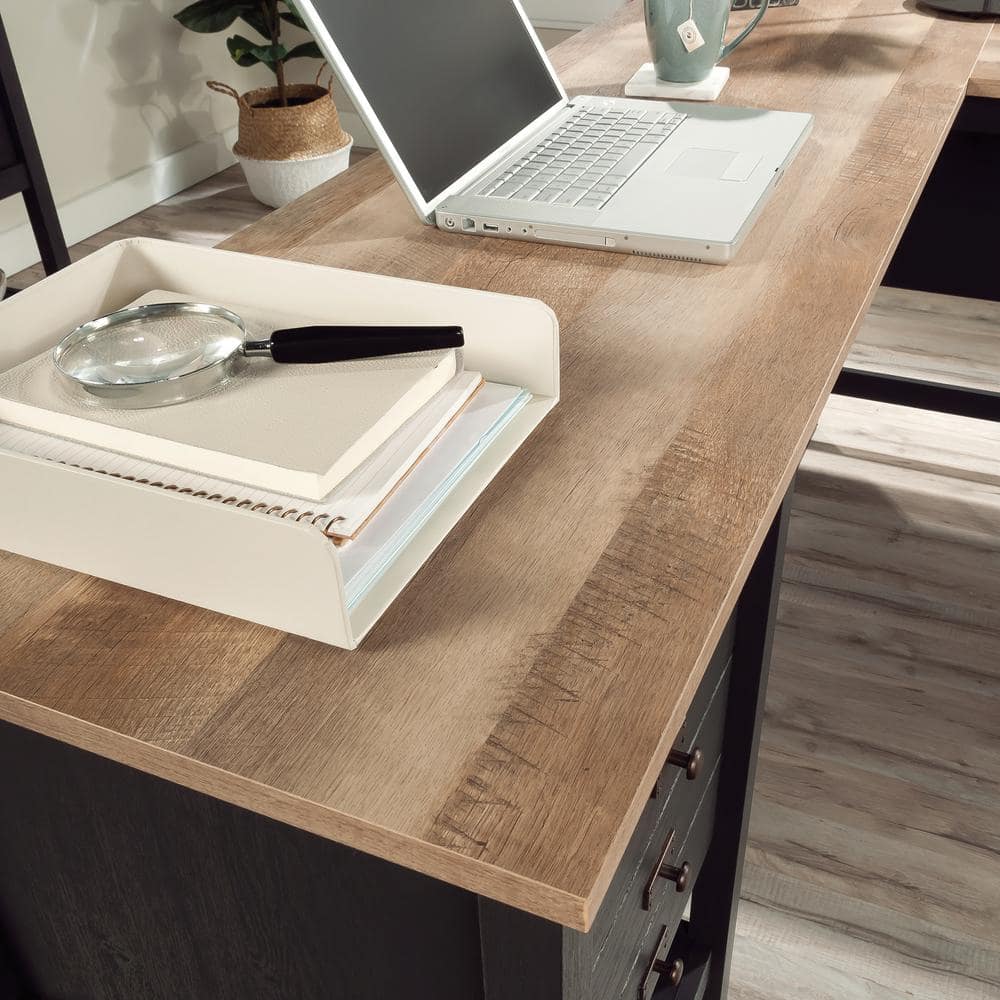 Raven Oak L-Shaped Corner Computer Desk with Drawers and Filing Cabinet