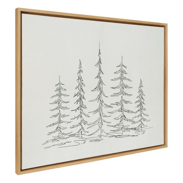 Sylvie "Minimalist Evergreen Trees Sketch" by The Creative Bunch Studio Natural Framed Art Print 42 in. x 32 in.
