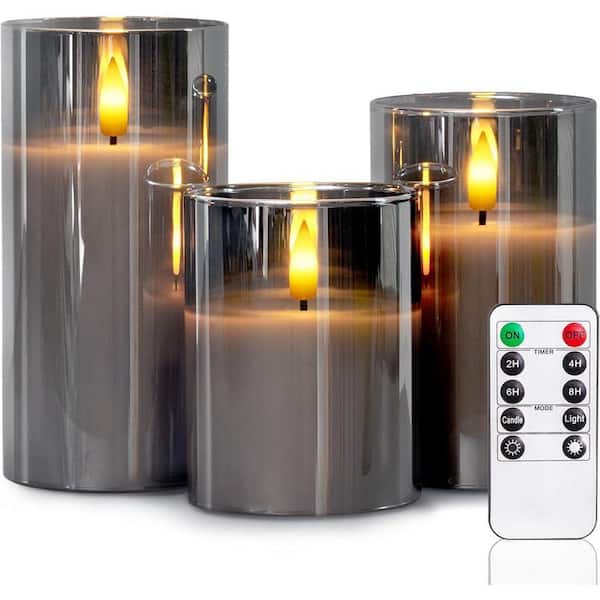 Gray Flameless Battery Operated Candles Set of 3, LED Candles with