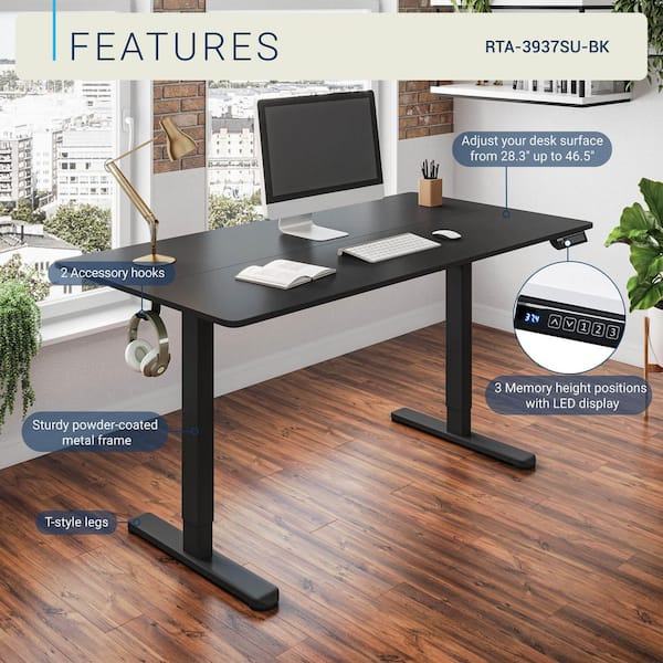 TECHNI MOBILI 47.25 in. Black Electric Standing Desk with 3-Memory