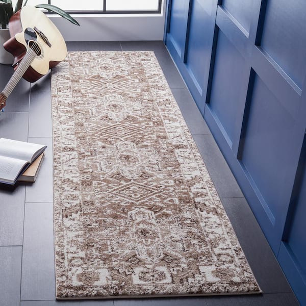 Vintage Hamadan Brown/Ivory 2 ft. x 8 ft. Floral Border Runner Rug