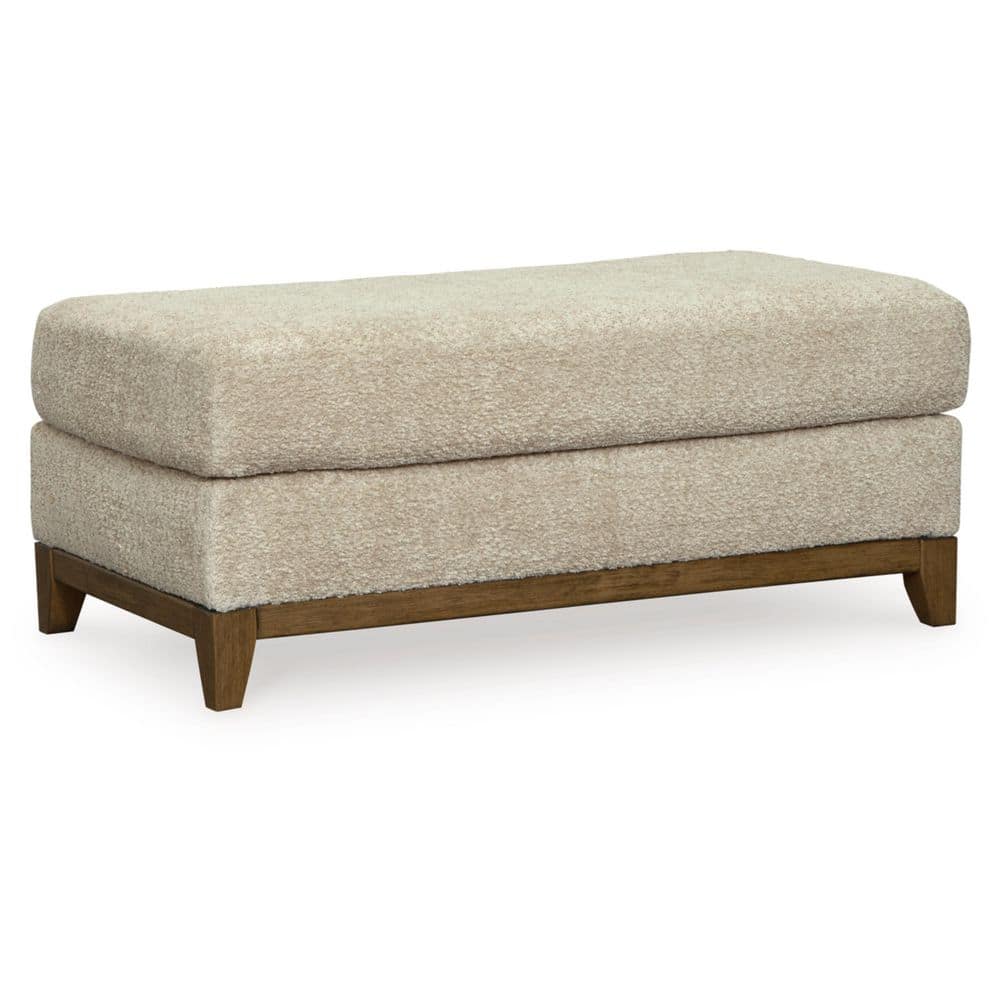Beige Polyester Traditional Ottoman with Faux Wood Trim