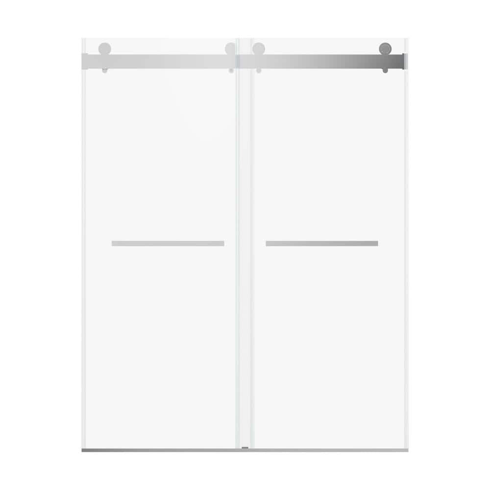 72 in. W x 76 in. H Double Sliding Frameless Shower Door in Chrome with 3/8