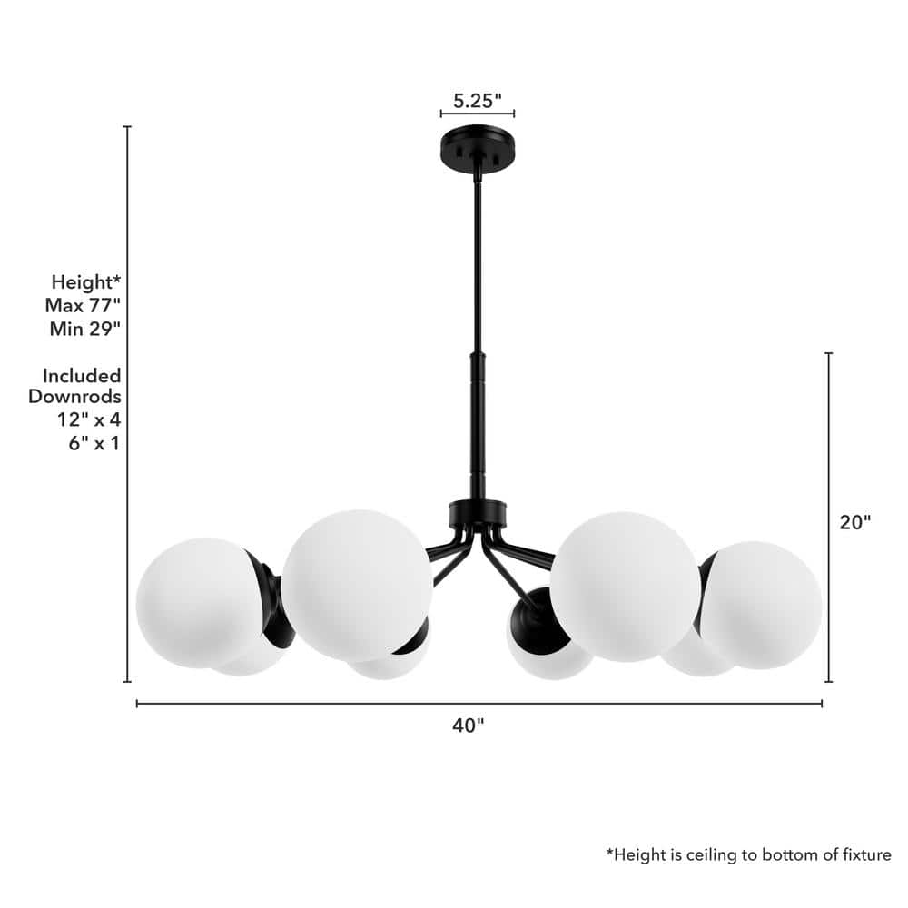 Hepburn Glam Matte Black 40" Sputnik Chandelier with White Glass Orbs