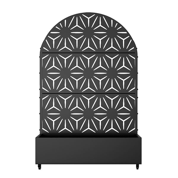 Lirago 72 in. H x 47 in. W Arch Black Outdoor Metal Privacy Screen Planter Box Wall Decor in Star Pattern