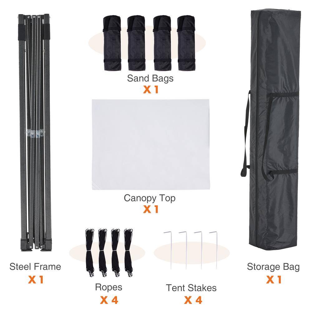 10x10 White Pop-Up Canopy Tent with Black Frame and Carrying Bag