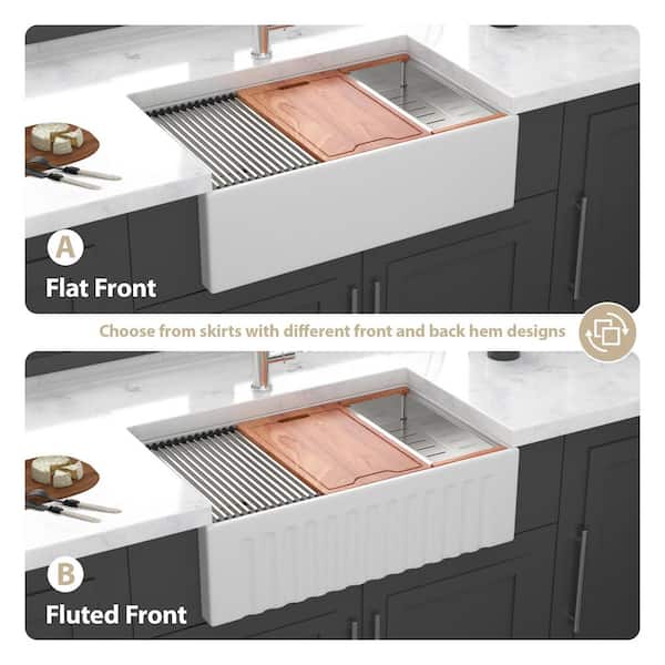 33 in. Farmhouse/Apron-Front Double Bowl White Ceramic Kitchen Sink with Cutting Board/Colander/Drain Assembly