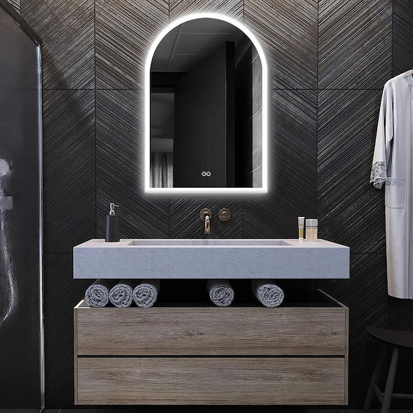 NEUTYPE 24 in. W x 36 in. H Arched Frameless LED Light Wall Anti-Fog Bathroom Vanity Mirror