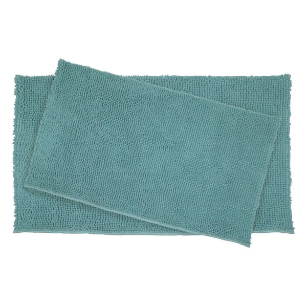 Resort Collection Plush Shag Chenille Marine Blue 21 in. x 34 in. and 17 in. x 24 in. 2-Piece Bath Mat Set