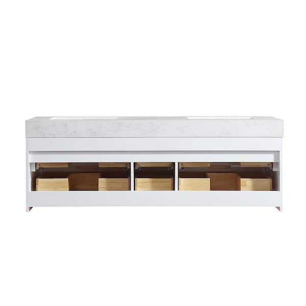 60 in. W x 20.8 in. D x 21.3 in. H Wall Mounted Floating Wood Bath Vanity Cabinet in White with White Stone Resin Top