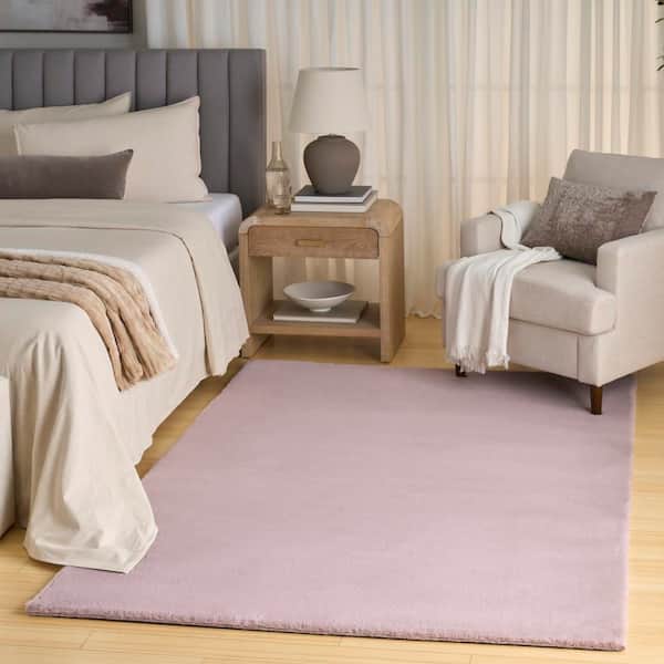 Soft Plush Rabbit Fur Lavender 4 ft. x 6 ft. Solid Contemporary Area Rug