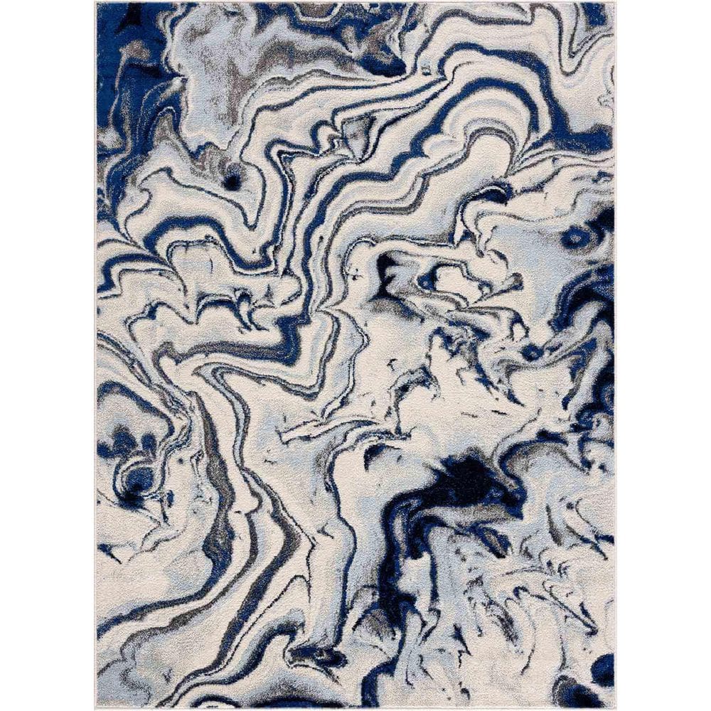 Coastal Charm Blue and Teal Shag Rug 5'3" x 7'3"