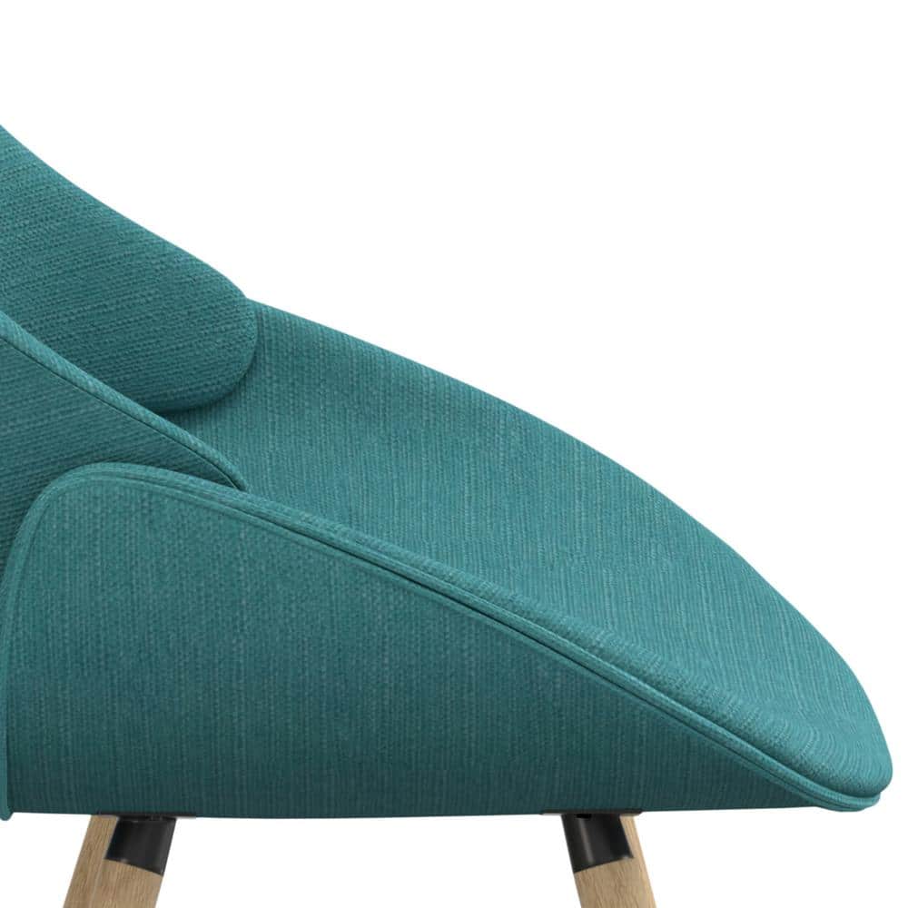 Turquoise Blue Linen Upholstered Side Chair with Natural Oak Legs