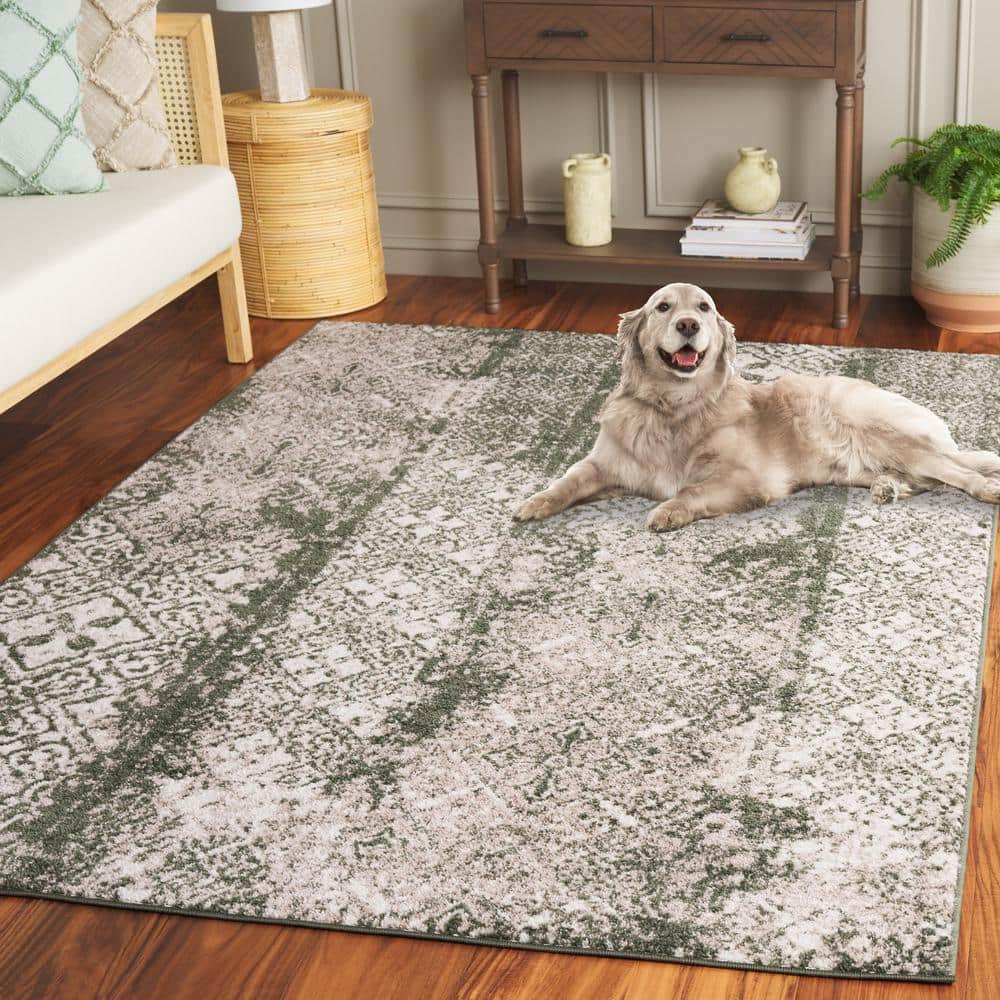 Adirondack Dark Green and Ivory Geometric Area Rug 9' x 12'