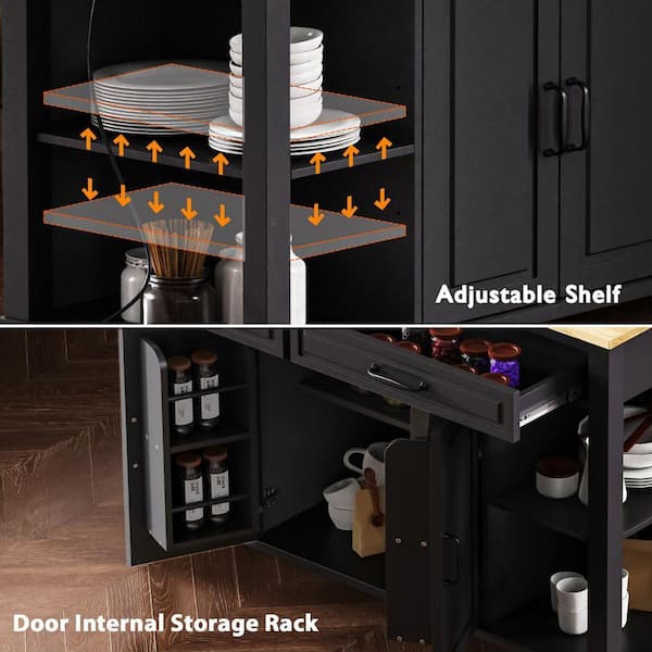 Nestfair Black Wood 47.2 in. Rolling Kitchen Island with