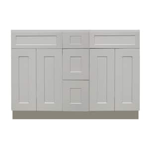 Ready to Assemble Shaker 60 in. W x 21 in. D x 34.5 in. H Vanity Cabinet with 4-Doors and 3-Drawers in Gray