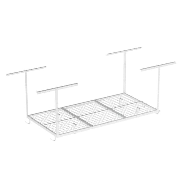 FLEXIMOUNTS OHK Series 36 in. W x 72 in. D x 22-40 in. H White Ceiling Mounted Overhead Garage Storage Rack with Accessory Hooks
