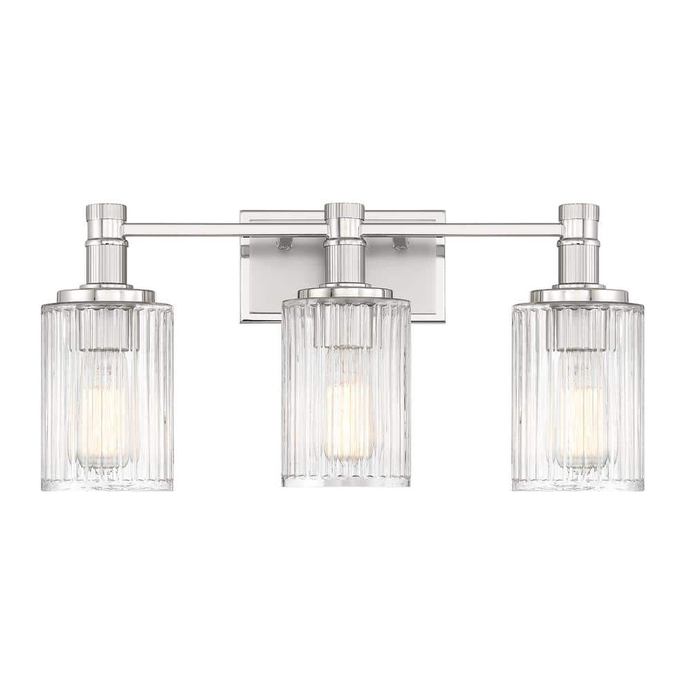 Concord 22 in. 3-Light Silver and Polished Nickel Vanity Light with Ribbed Glass Shades price history on PriceWatchPro