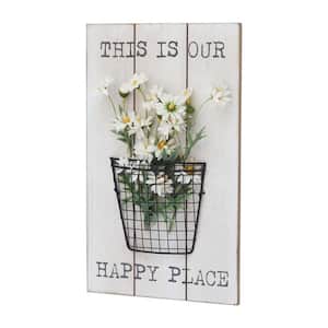 This Is Our Happy Place Wood Wall Plaque with Artificial Chrysanthemum Decorative Sign