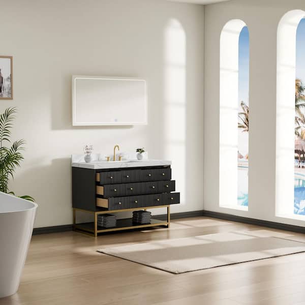 Wilton 48 in. Single Sink Freestanding Black Bath Vanity with White Cultured Marble Top Assembled