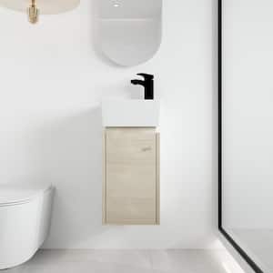 12 in. W x 12 in. D x 24.1 in. H Light Brown Wall Mounted Corner Single Bathroom Vanity With Ceramic Vanity Top