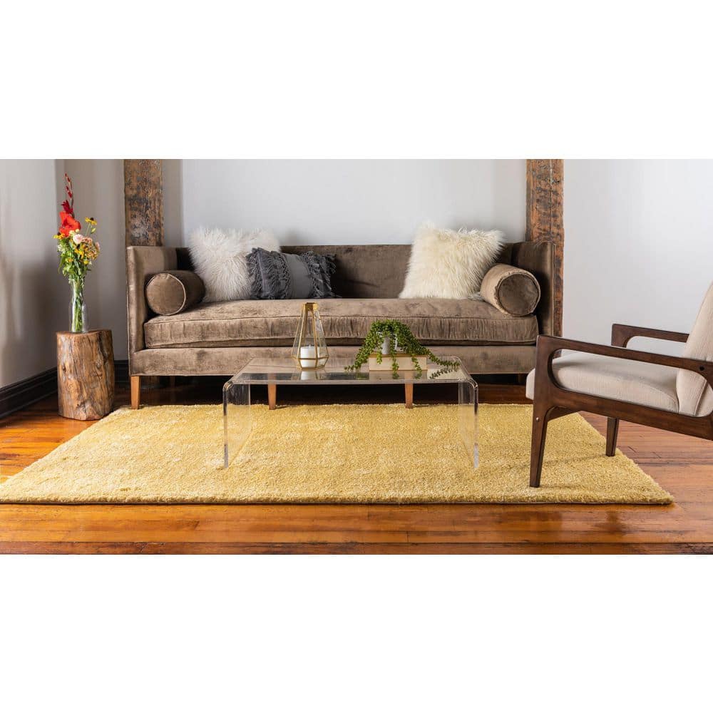 Sunny Yellow Soft Shag 8' x 10' Rectangular Rug for Kids' Rooms
