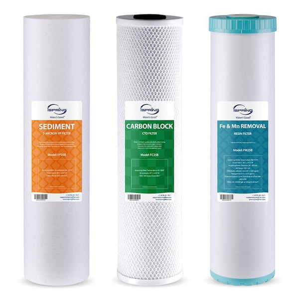 Whole House Water Filters w/ Sediment, Carbon Block, and Iron and Manganese Reducing Cartridges, 4.5 x 20, Fits WGB32BM