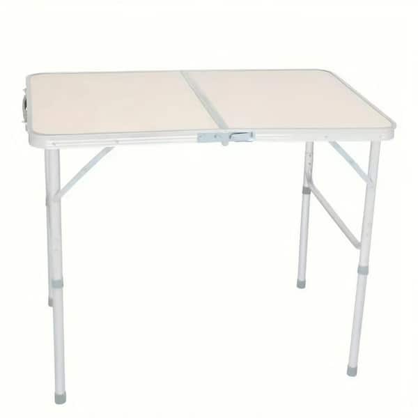 23.62 in. W Beige Rectangle Aluminum Small Outdoor Picnic Table-3-Height Adjustment, Portable Folding Table for Picnics