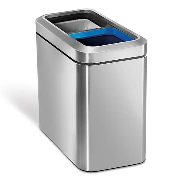simplehuman 20L Slim Open Top Dual Compartment Commercial Trash Can, Brushed Stainless Steel