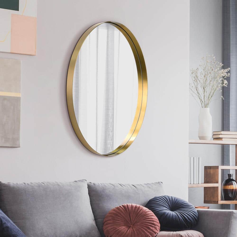 Brushed Gold Oval Wall Mirror with Silver Glass, 24" x 36"