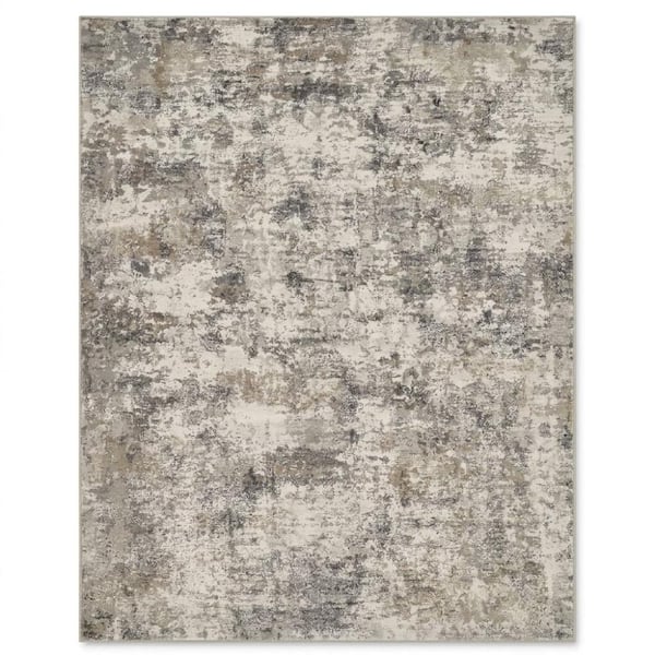 5'x7' Washable Abstract Non-Slip Area Rug, Neutral Brown Grey Indoor Carpet