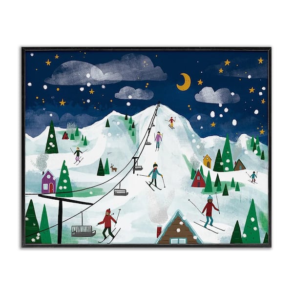 Nighttime Ski Slopes by Loni Harris Framed Giclee Art Print Nature 11 in. x 14 in.