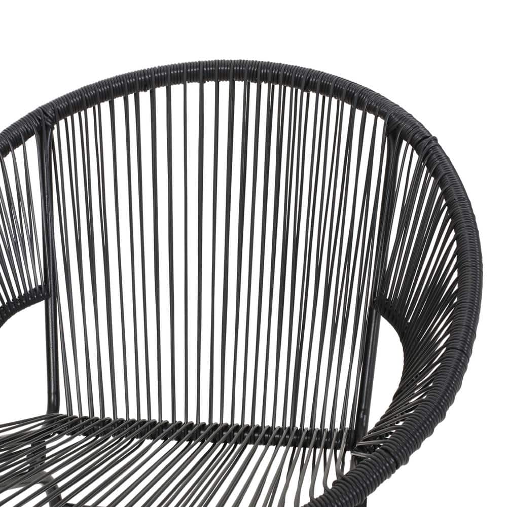 Nusa Black Faux Rattan and Iron Armless Lounge Chairs, Set of 2