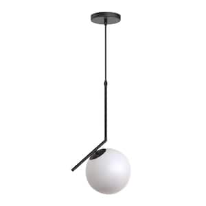 Black 60-Watt 1-Light Straight Globe Pendant Light with White Frosted Glass Shade