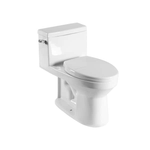 12 in. Rough 1-piece 1.28 GPF Single Flush Elongated Chair Height Toilet in White Soft Close Seat Included