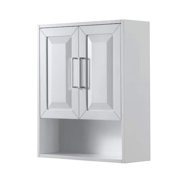 Wyndham Collection Daria 25 in. W x 30 in. H x 9 in. D Bathroom Storage Wall Cabinet in White
