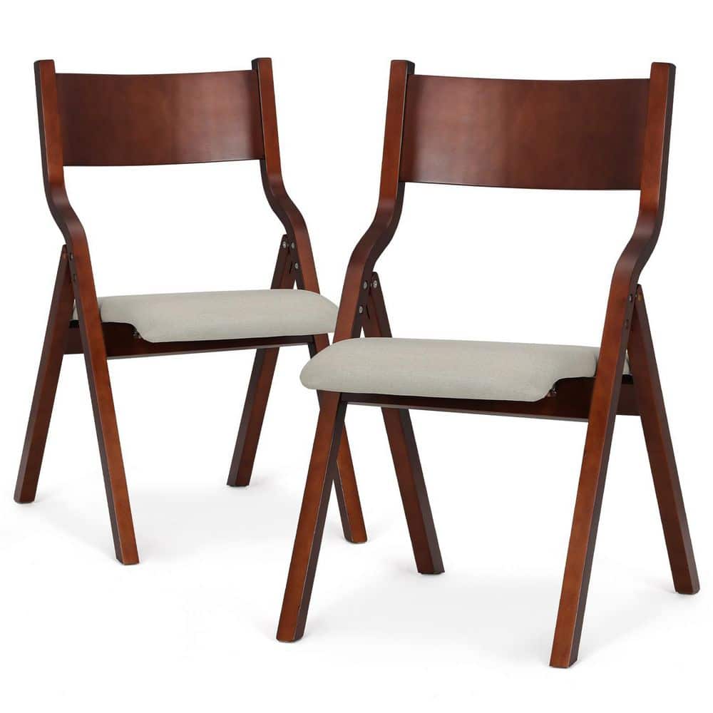 Fabric Seat Foldable Walnut Solid Wood Frame Outdoor Dining Chair with Beige Cushion (2-Pack) price history on PriceWatchPro