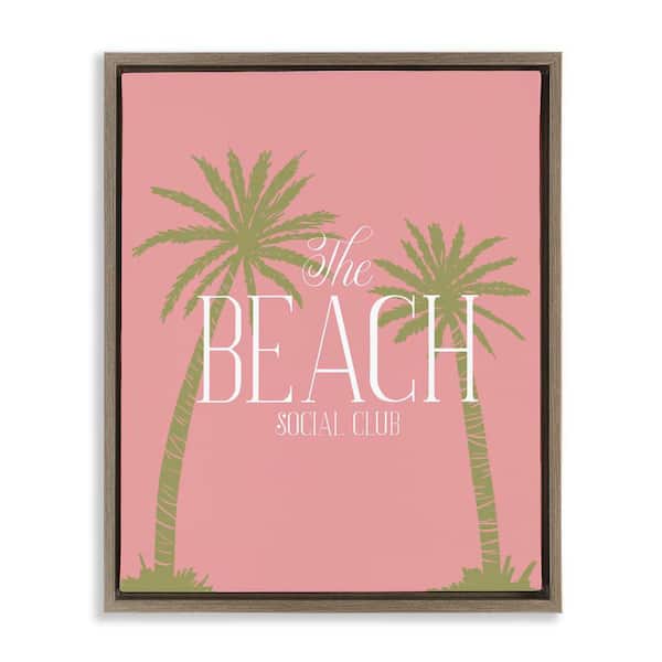 Stupell Industries Pink Beach Social Club by Hey Bre! Creative Studio Brown Floater Frame Typography Graphic Art Print 21 in. x 17 in.