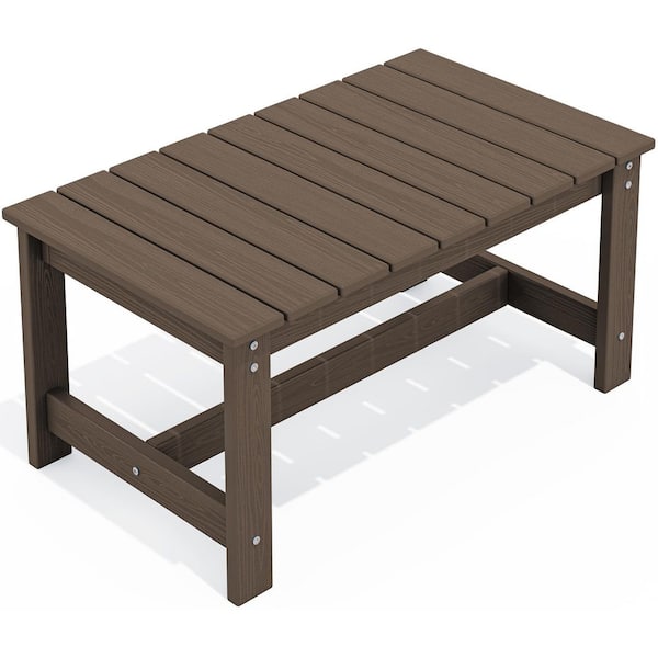 Unbranded 33.7" D x 19.7" W x 16.5"H Rectangle Outdoor Coffee Table HDPE Patio Coffee Table for Outside in Coffee for Garden Patio