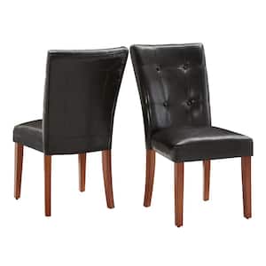 Dark Brown Tufted Faux Leather Dining Chairs (Set of 2)