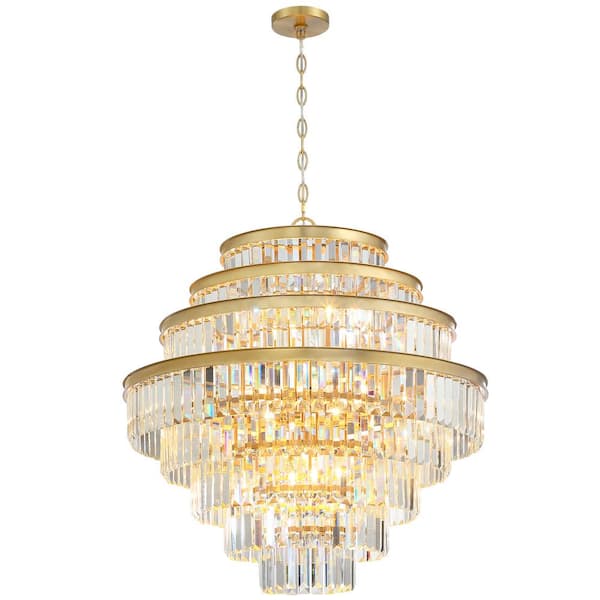 pasentel Mid Century 12-Light 28 in. Glam Gold Kitchen Island Chandelier for Dining Room Living room with Crystal Glass Shades