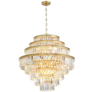 Mid Century 12-Light 28 in. Glam Gold Kitchen Island Chandelier for Dining Room Living room with Crystal Glass Shades