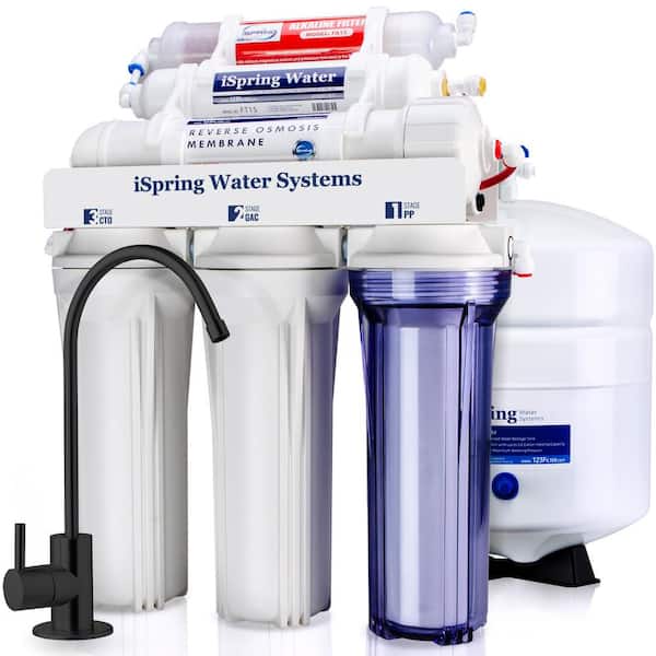 ISPRING RCC7AK-BLK 6-Stage Under Sink Reverse Osmosis Water Filtration System with Alkaline Remineralization, NSF Certified