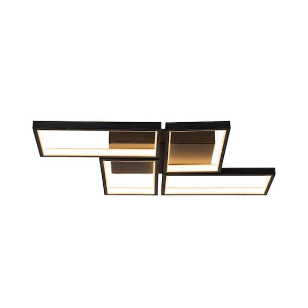 24.21 in. 47-Watt Modern Black Integrated LED Flush Mount Ceiling Lights Fixture Square Ceiling Lamp Dimmable Chandelier